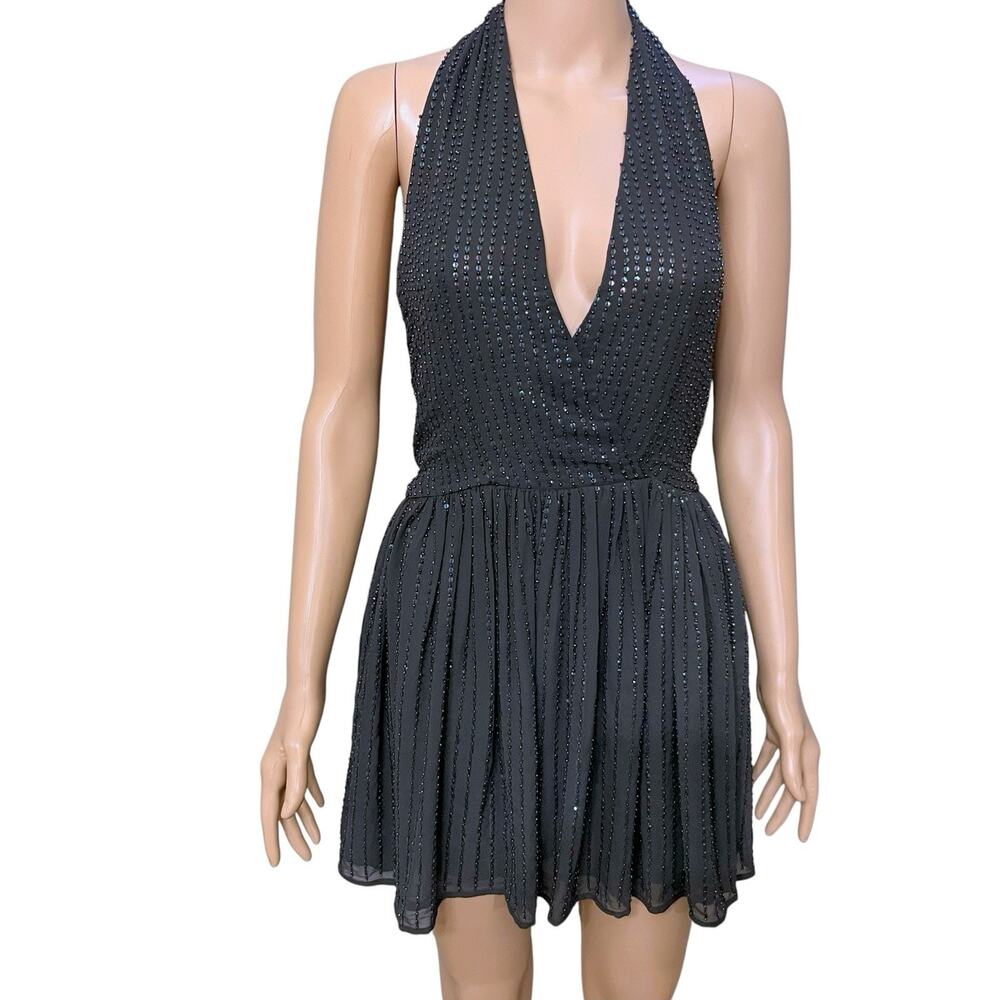 Raga Kaivalya Beaded Mini Dress Small Sequin Chiffon Backless Party Holiday Glam